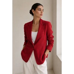Weekend Max Mara Red 100% Linen Single Button Blazer Jacket Size 12 Italy